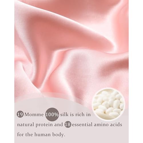 100% Mulberry Silk Bonnet for Sleeping Women Double Layer Silk Hair Bonnet Natural Silk Sleep Cap with Elastic Reversible Hair Wrap (Pink+Beige)