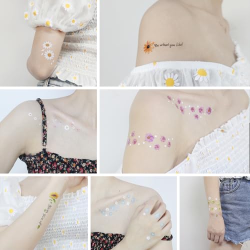 Temporary Tattoo Stickers for Women - 15 Sheets Daisy Flower Design