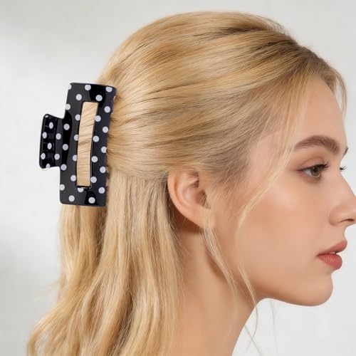 SuPoo Polka Dot Non-Slip Hair Clips 2-Pack for Women Girls, Vintage Black & White Claw Clips