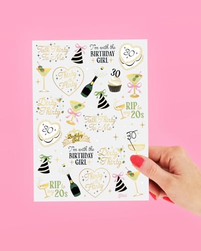 30th Birthday Temporary Tattoos - 50 Gold Foil Designs