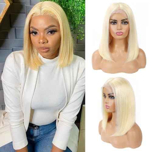 LICHANG 13x4 Lace Frontal Wig Human Hair Straight Bob Wigs 613 Short Bob Wigs Human Hair for Women 180% Density 10 Inch Wear And Go 13x4 Blonde Bob Wig Human Hair