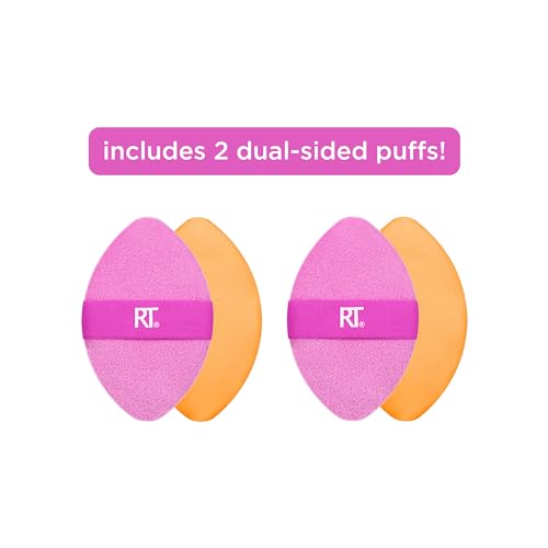 Real Techniques Miracle 2-In-1 Powder Puff 2 Pack, Dual-Sided, Full Size Makeup Blending Puff, Reversible Elastic Band, Makeup Sponge & Powder Puff, For Liquid, Cream & Powder Products, Crulety-Free