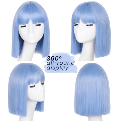 Light Blue Bob Wig 12 Inch Short Straight Synthetic Hair