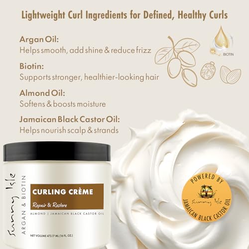 Sunny Isle Argan & Biotin Curling Cream - Lightweight, Curl Enhancing Cr?me, Paraben Free 16oz
