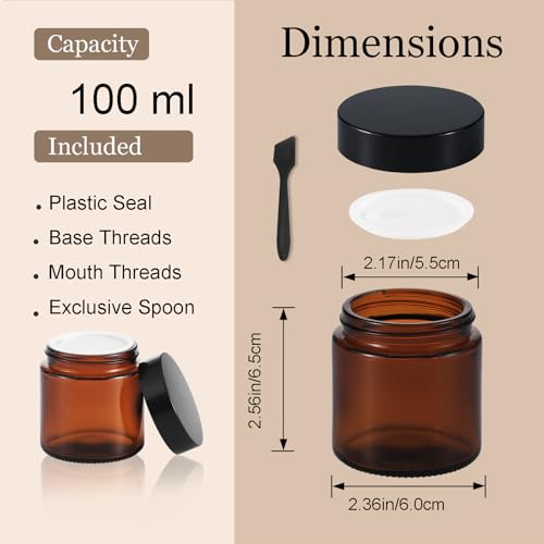 Lustervial 3pcs 4oz Amber Glass Jars with Airtight Lids - Light Block & Reusable