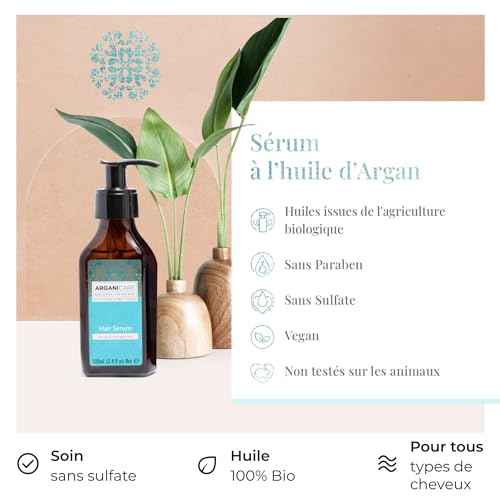 Arganicare Natural Argan Oil Serum with Jojoba Oil - Hair Growth Formula for Damaged Hair, Dry Scalp Treatment & Frizz Control - Vegan Shea Moisture Blend