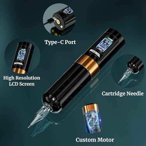 NEEBOL Wireless Tattoo Gun Rotary Tattoo Machine LED Display Screen High-end Tattoo Pen Equipment Supply 8 Hour Battery Life Extra Battery Permanent Tattoo Art Makeup Gift (Green)