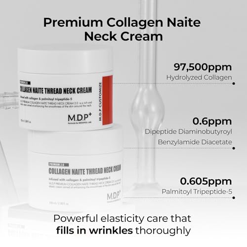 MDP+ PREMIUM COLLAGEN NAITE THREAD NECK CREAM 2.0, Aging Solution, Skin Tightening, Firming, Peptides for Neck & Décolleté Wrinkles and Fine Lines, Soft Smooth Skin | 3.38 fl.oz, 100ml