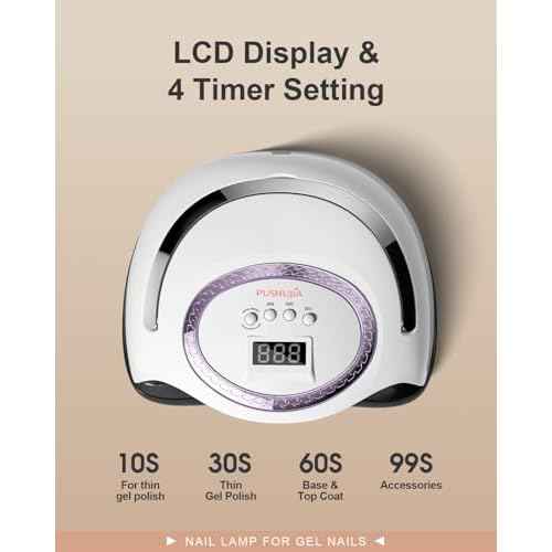 288W Professional Nail Lamp with 66 LEDs & Smart Sensor - Digital Display 4 Timer Settings Fast Curing UV LED Light for Gel Polish Hands and Feet