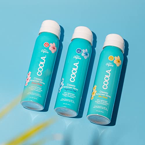 COOLA Organic Sunscreen SPF 50 Sunblock Spray, Dermatologist Tested Skin Care for Daily Protection, Vegan and Gluten Free, Guava Mango, Travel Size, 2 Fl Oz