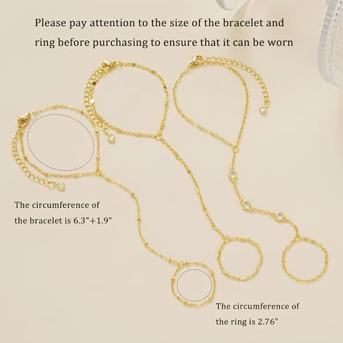 3Pcs 14K Gold-Plated Hand Chain Bracelets for Women