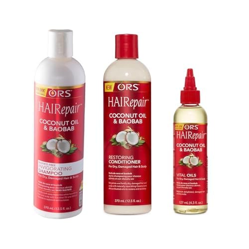 ORS HAIRepair Coconut Oil & Baobab Invigorating Shampoo - Coconut Oil and Baobab Restoring Conditioner - Coconut Oil & Baobab Vital Oils - Bundle