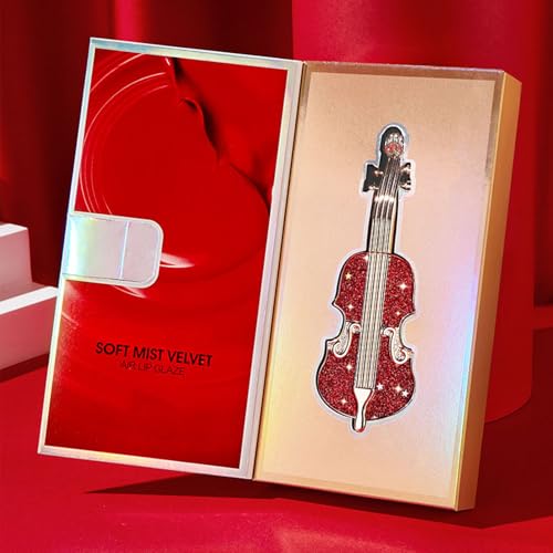 Long Lasting Matte lipstick in Velvety Red, Unique Violin Appearance Design, Waterproof Durable Mist Liquid Lipstick with Gift Box (Red)