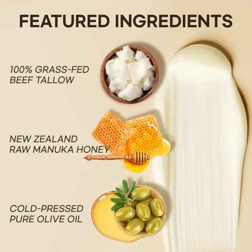 Whipped Tallow Honey Balm ? Natural & Organic Face Moisturizer for Crepey, Mature, Dry Skin ? Crepey Skin Cream with Raw Manuka Honey & Olive Oil ? 2.12 oz