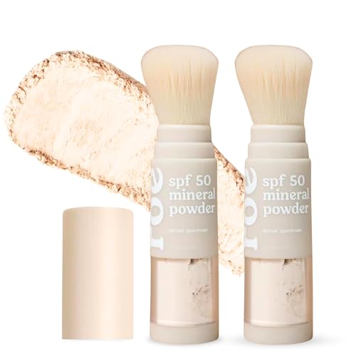 Roe Wellness SPF 50 Mineral Powder Sunscreen Brush-On for Face & Body, Reef Safe, 2 Pack