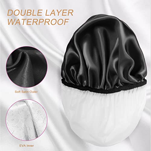 Aquior Extra Large Shower Cap for Women Men, Waterproof Satin EVA Hair Cap 4-Pack