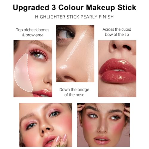 3-in-1 Contour Stick Set with Brush - Blush, Bronzer & Highlighter