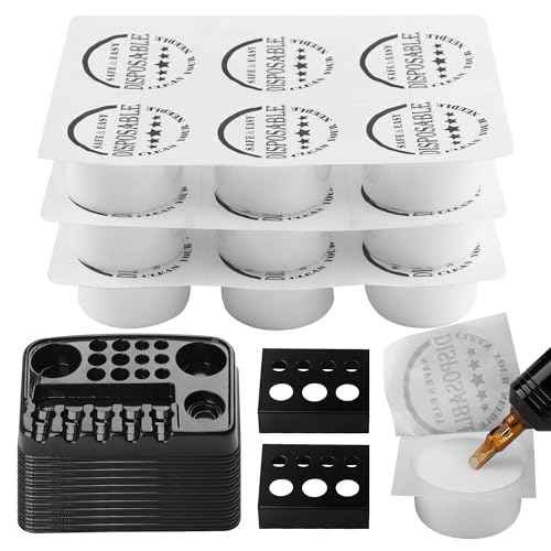 RHEIN 18 Tattoo Dip Foam Cup 2 Ink Cup Holders 12 Ink Tray Cleaning Needles Tip Tattoo Cleaning Supplies Disposable Professional