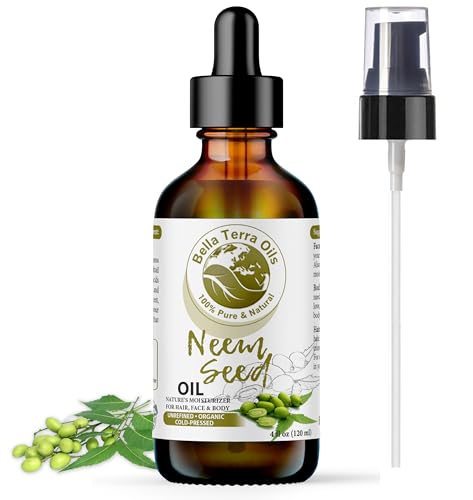 Bella Terra Oils - Organic Neem Seed Oil 4oz - Immerse in the Benefits of Organic Neem, Enriched with Amino Acids & Omega-6, Nourishing Skin Treat