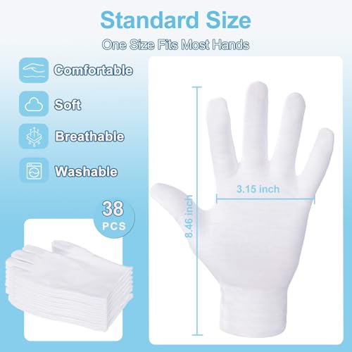 38-Pack White Cotton Gloves for Dry Hands, Eczema & SPA Moisturizing