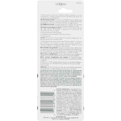 L¡¯Oreal Paris Makeup Voluminous Million Lashes Mascara, Volumizing Collagen Infused Eye Makeup, Amplifying Mascara Brush, Washable, Black, 0.32 Fl Oz., 1 Count