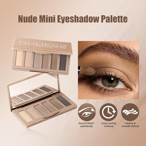 Nude Eyeshadow Palette - 6 Matte Colors with Mirror