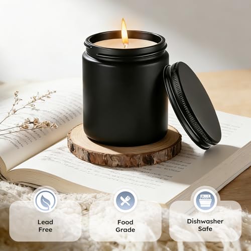 8 oz Black Glass Jars with Metal Lids - Set of 3, Black-Black Lids