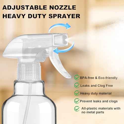 Glass Spray Bottles with Silicone Sleeve 16.9oz 2 Pack Empty Spray Bottle for Hair Mist/Stream Spraying for Cleaning Solutions, Plants, Essential Oils (clear-qblue&grey)