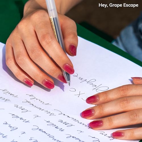 Heyhae Semi Cured Gel Nail Strips | No LED Lamp Needed | Summer, Solid, Red | Easy Apply & Remove, Salon Quality | Includes 28 Strips, 1 Prep Pads, Nail File & Wooden stick - Hey, Grape Escape