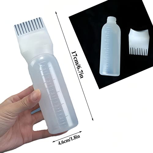 sepasnrk Root Comb Applicator Bottle 6 Ounce,3 Pack Applicator Bottle for Hair Dye with Graduated Scale(White)