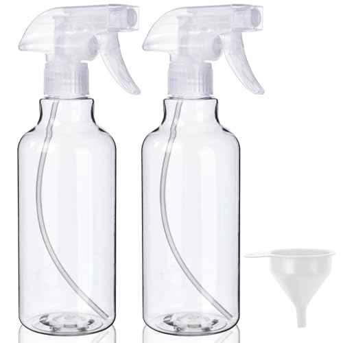 Plastic Spray Bottles (2-Pack, 16.9 Oz) Heavy Duty Spraying, Mist & Stream, Empty Water Sprayer Bottle for Cleaning Solutions, Essential Oils, Hair, Plants, BBQ, Dog Cat Behavior Correction (Clear)