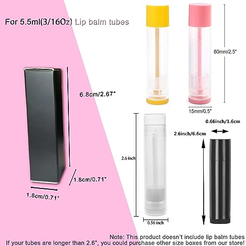 ANZKA 50 Pcs Lip Balm Boxes Packaging, 6.8x1.8x1.8cm Wrapping Box for 0.15Oz Lipbalm Containers Tubes, 5.5ml DIY Lipsticks Black Package Boxes