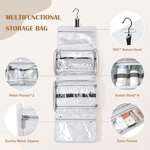 Travel Toiletry Bag with Jewelry Organizer,Hanging Toiletry Bag Carry-on Puffy Cosmetic Make up Bag Organizer for Travel Accessories,Essentials,Toiletries,Apricot