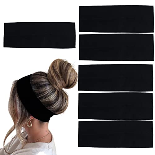Black Cotton Stretch Headbands for Women (6-Pack)