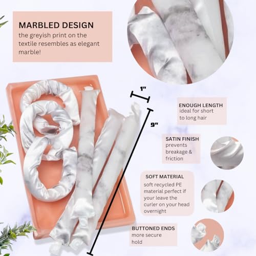 Satin Pillow Flexi Rods 6-Piece Heatless Overnight Hair Curlers Set, Marble