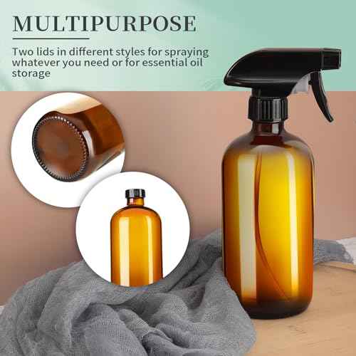 16oz Amber Glass Spray Bottles,1 Pack Glass Spray Bottles Refillable Empty Bottle with Adjustable Nozzle,Spray Bottle for Essential Oils,Cleaning,Pets,Hair Mister