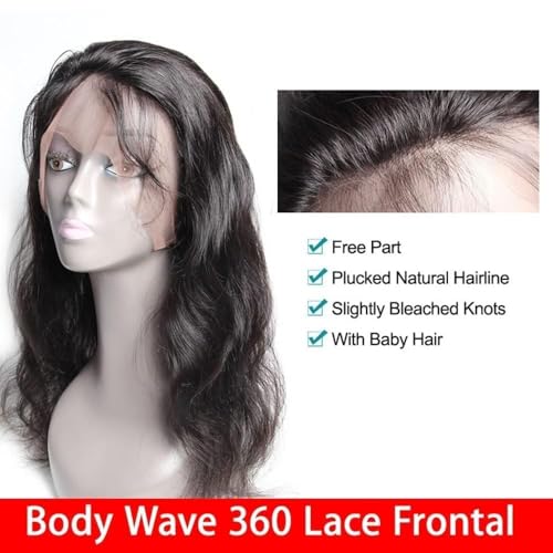 16 Inch 360 Lace Frontal HD Transparent Full Lace 100% Unprocessed Remy Human Hair Body Wave Frontal Bleachable Knots 360 Closure Natural Color