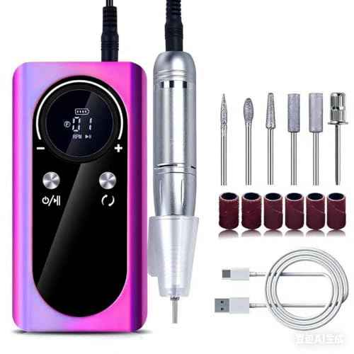 Nail Drill, Portable Wireless Charging Nail File, 45,000 RPM Professional Nail Care Machine for Manicure & Pedicure, Electric Nail Drill Set, Purple