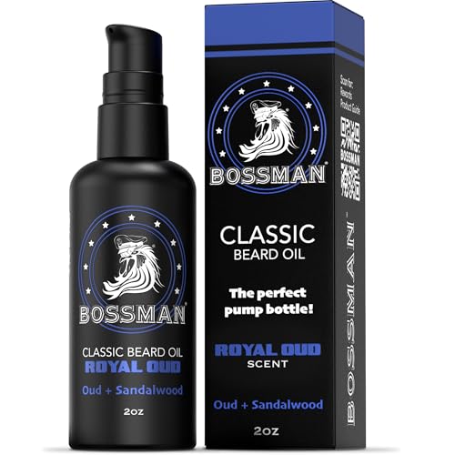 Bossman Organic Mustache & Beard Oil for Men, 2 oz ? Natural Beard Moisturizer with Jojoba, Argan & Avocado Oils (Royal Oud Scent)