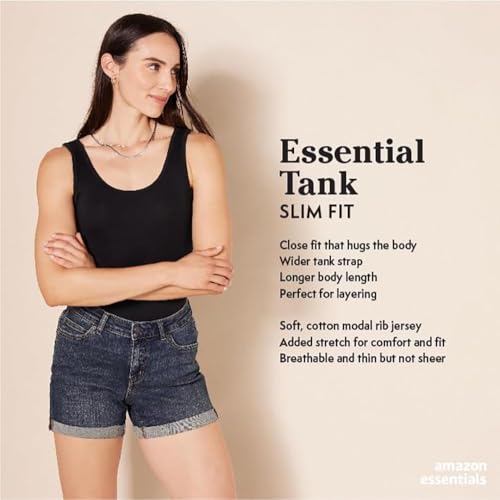 Amazon Essentials Women's Slim-Fit Ribbed Scoop Neck Tank Tops - 2 Pack