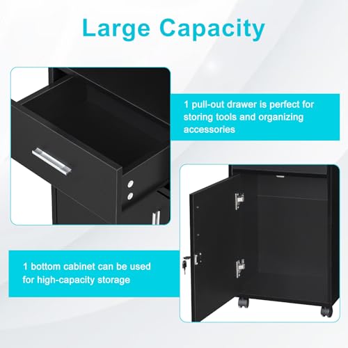 Winado Mobile Salon Trolley Cart with Lockable Cabinet & 6 Tool Holders