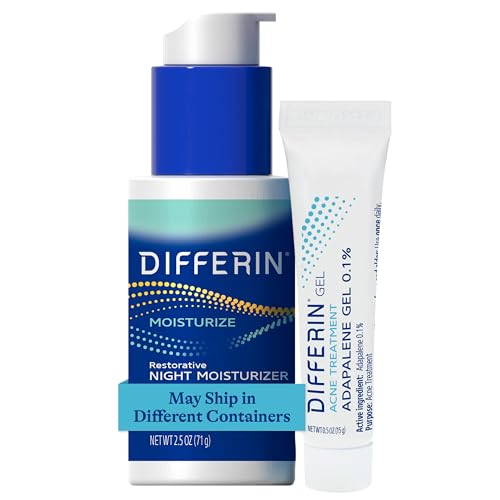 Differin 30 Day Gel & Night Moisturizer Set: Acne Treatement Gel (15g tube) & Restorative Night Moisturizer (2.5 oz), Gentle Skin Care for Acne Prone Skin, Fragrance Free, Mother's Day Gifts