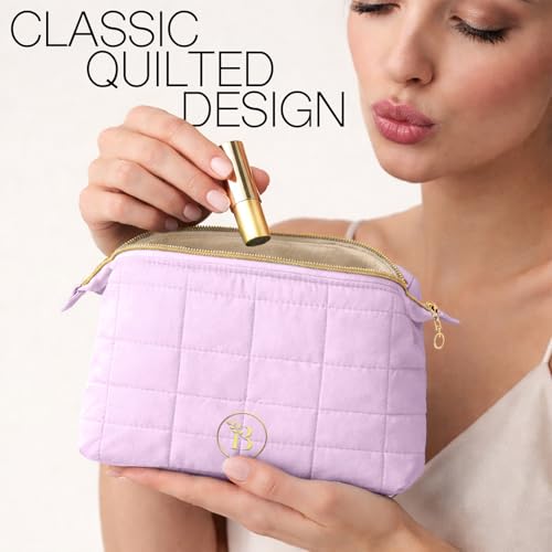 BLOOMORA Quilted Makeup Bag with Wide-Open Top & 3 Pockets