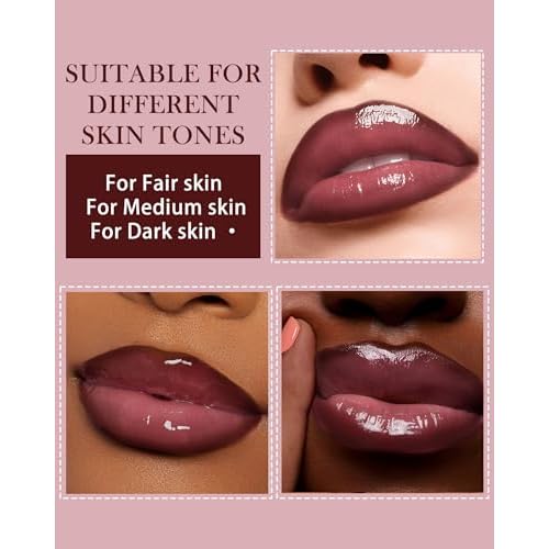 3Pcs Hydrating Lip Gloss with Brown Lip Liner Combo Set,Plumping Lip Liner Moisturizing Nude Tinted Lips Glow Oil,Lightweight Non Sticky Liquid Lipstick Women Lipstain Makeup Long Lasting Lipgloss-12