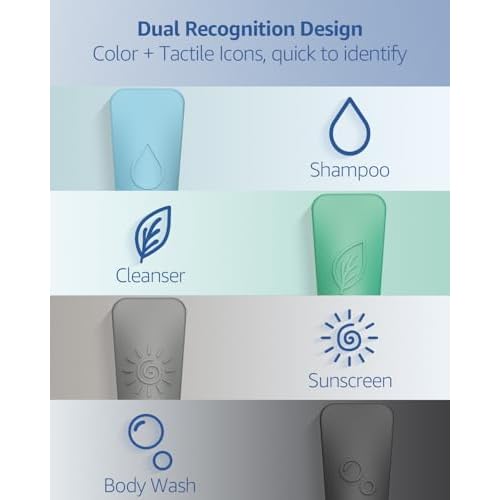 23-Piece All-in-One Silicone Travel Bottles Set ? TSA Approved Leakproof Toiletry Kit with Double Bags, Flat Easy-Squeeze Bottles with Tactile Icons, Cream Jars, Pump & Spray, Cleaning Brush