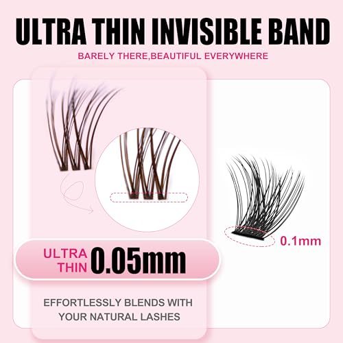 Kisslily Plume Brown Lash Clusters with Invisible Band