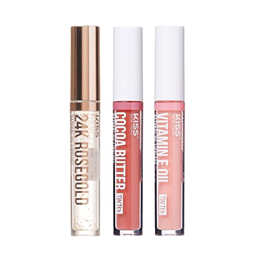 KISS Lip Oil Gloss 3-Pack – Hydrating Non-Sticky, Natural Oil