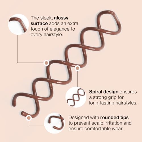 Kitsch Spiral Hair Pins, Brown (3 Pack) - Secure Hold Updo & Bun Maker