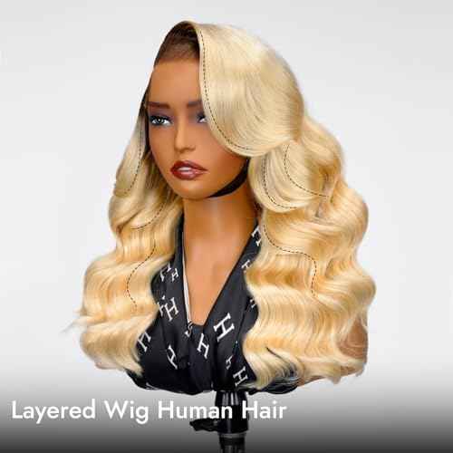Wiggins Ombre 4/613 Blonde Layered Wig Human Hair 250 Density Body Wave 6x8 Pre Cut Layered Human Hair Wig Side Part Glueless Wigs Pre Plucked Wigs For Black Women Beginner Friendly 18 Inch