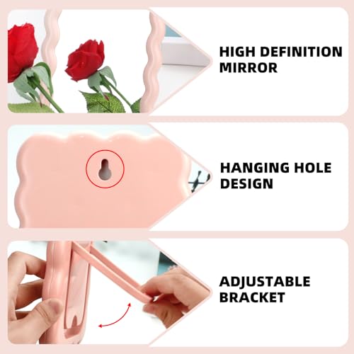 Wave Folding Makeup Mirror - Portable Desktop Vanity Mirror Pink